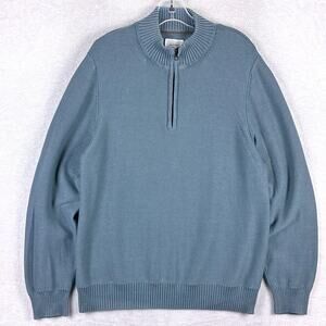 Billy Reid Cotton Cashmere 1/4 Zip Pullover Sweater Mens L Blue Preppy Designer
